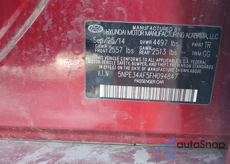 2015 Hyundai Sonata Sport z USA, uszkodzony, nr VIN 5NPE34AF5FH094847